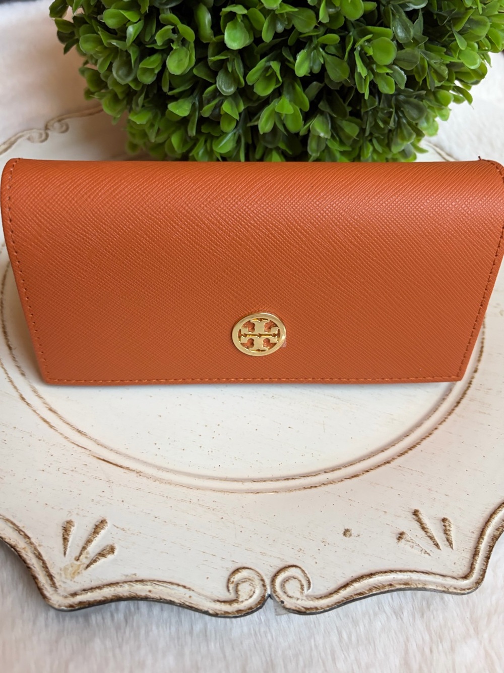 Tory Burch Orange Saffiano Leather sunglass case (case only)